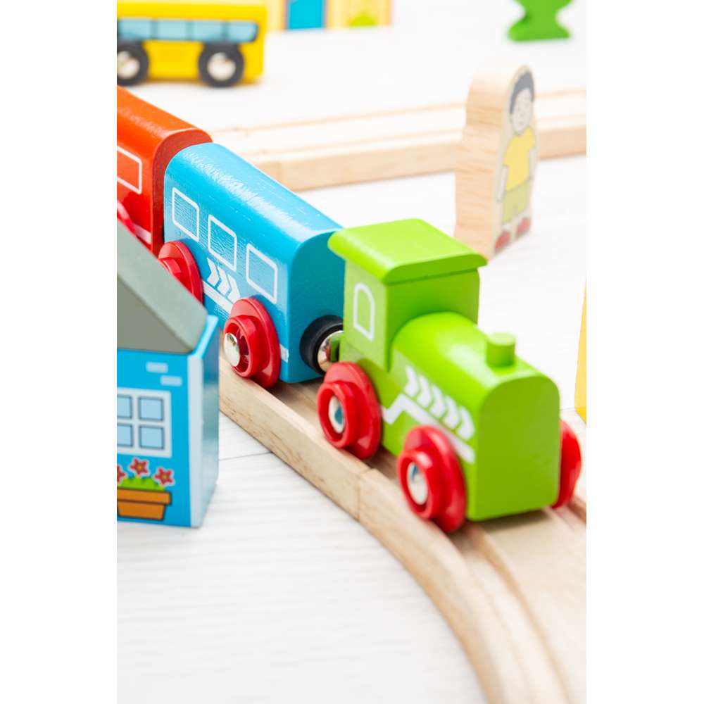 Town and Country Wooden Train Set for Kids with Accessories 91 Pieces