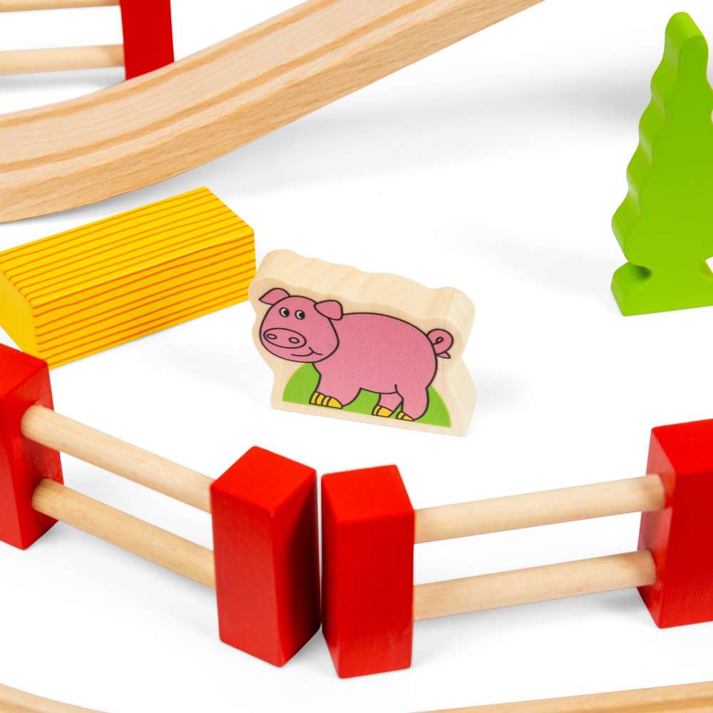 Wooden Road and Rail Train Set for Kids with 90 Pieces and Accessories