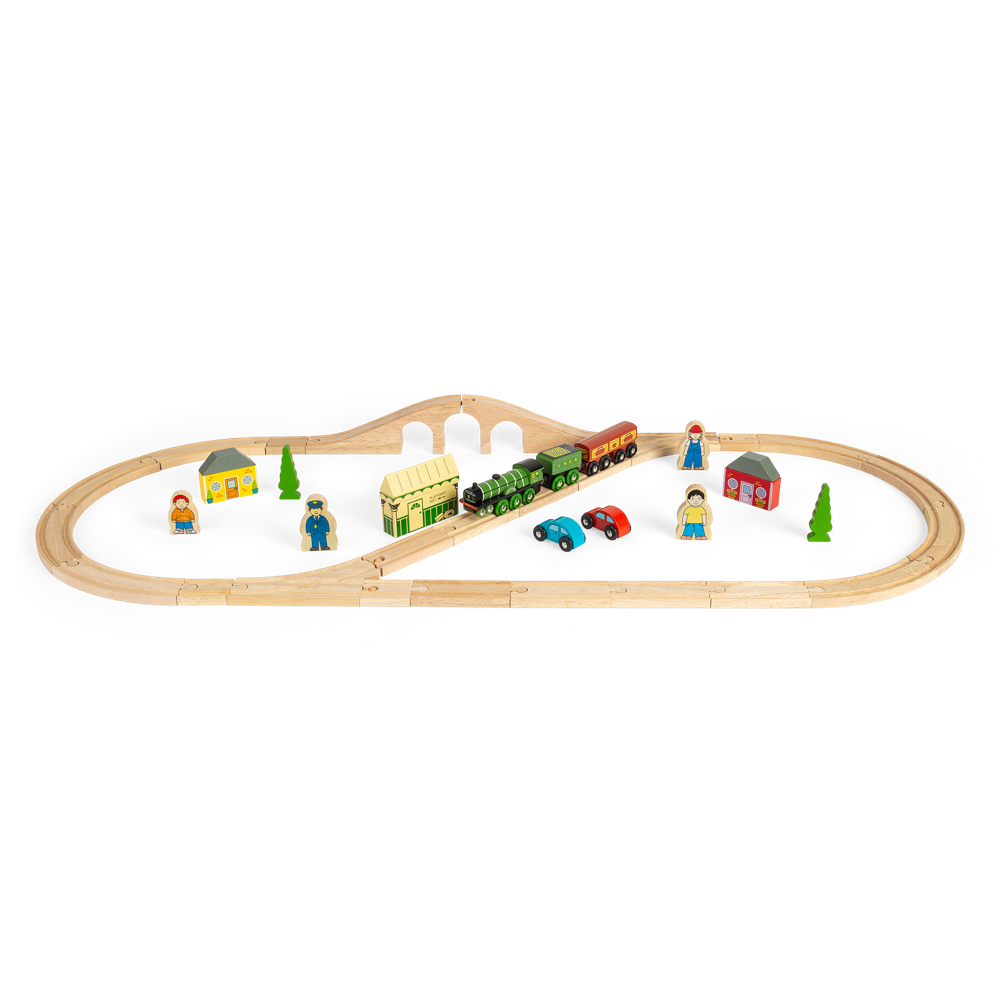 Flying Scotsman Wooden Train Set for Kids with Track and Accessories 42pcs