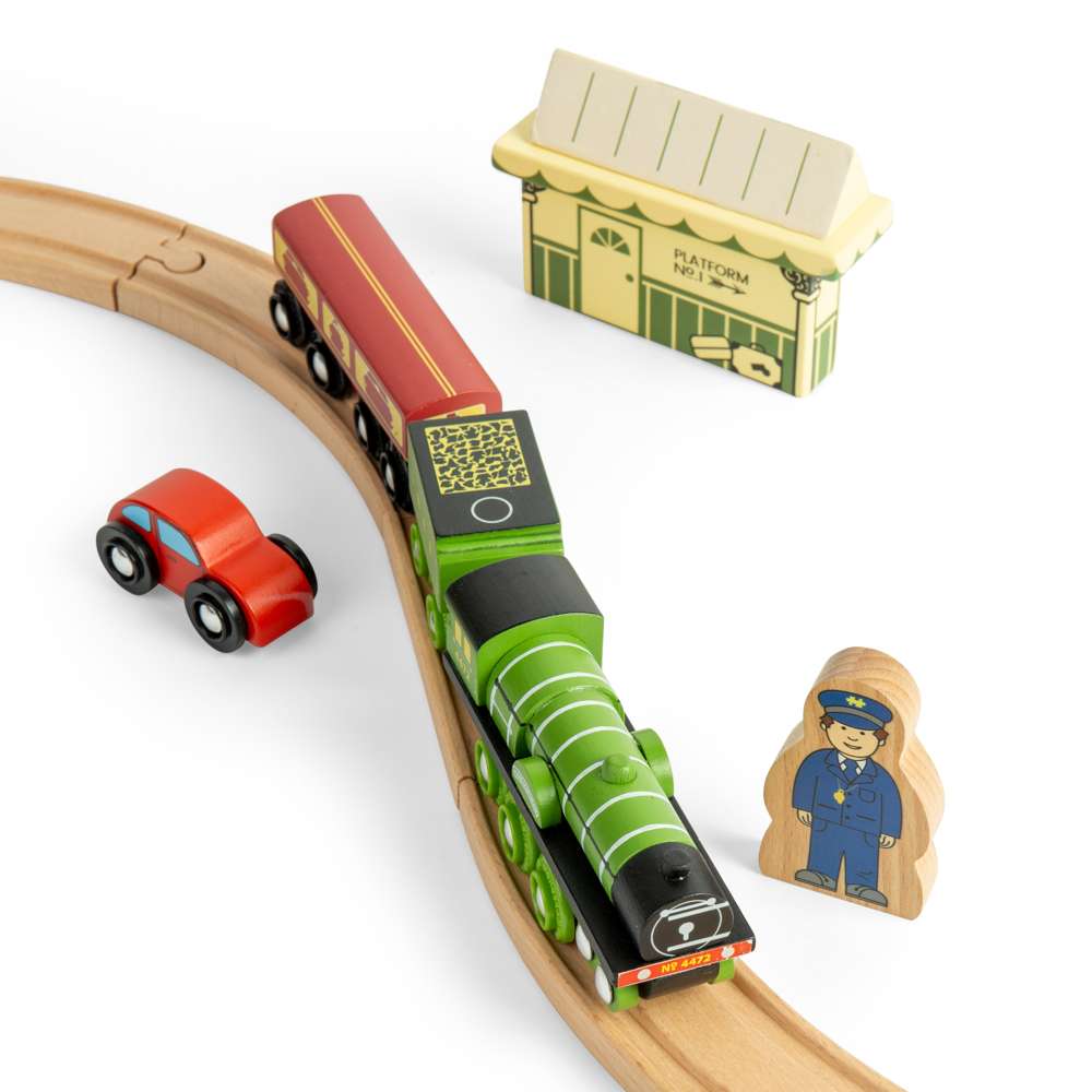 Flying Scotsman Wooden Train Set for Kids with Track and Accessories 42pcs