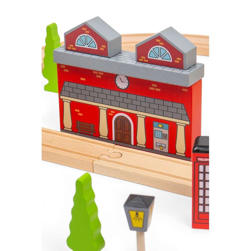 City Road and Railway Wooden Train Set for Kids 105 Piece Playset