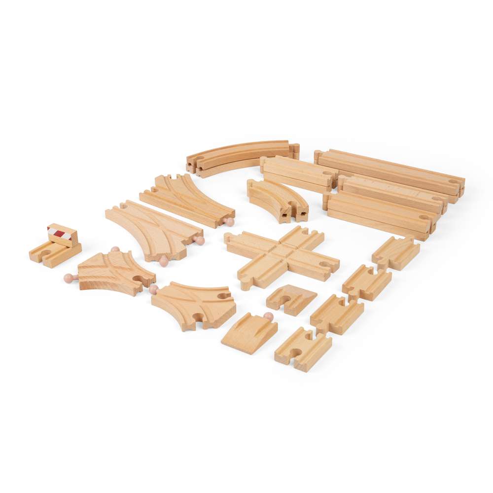 Low Level Wooden Train Track Expansion Pack – 25 Piece Railway Set