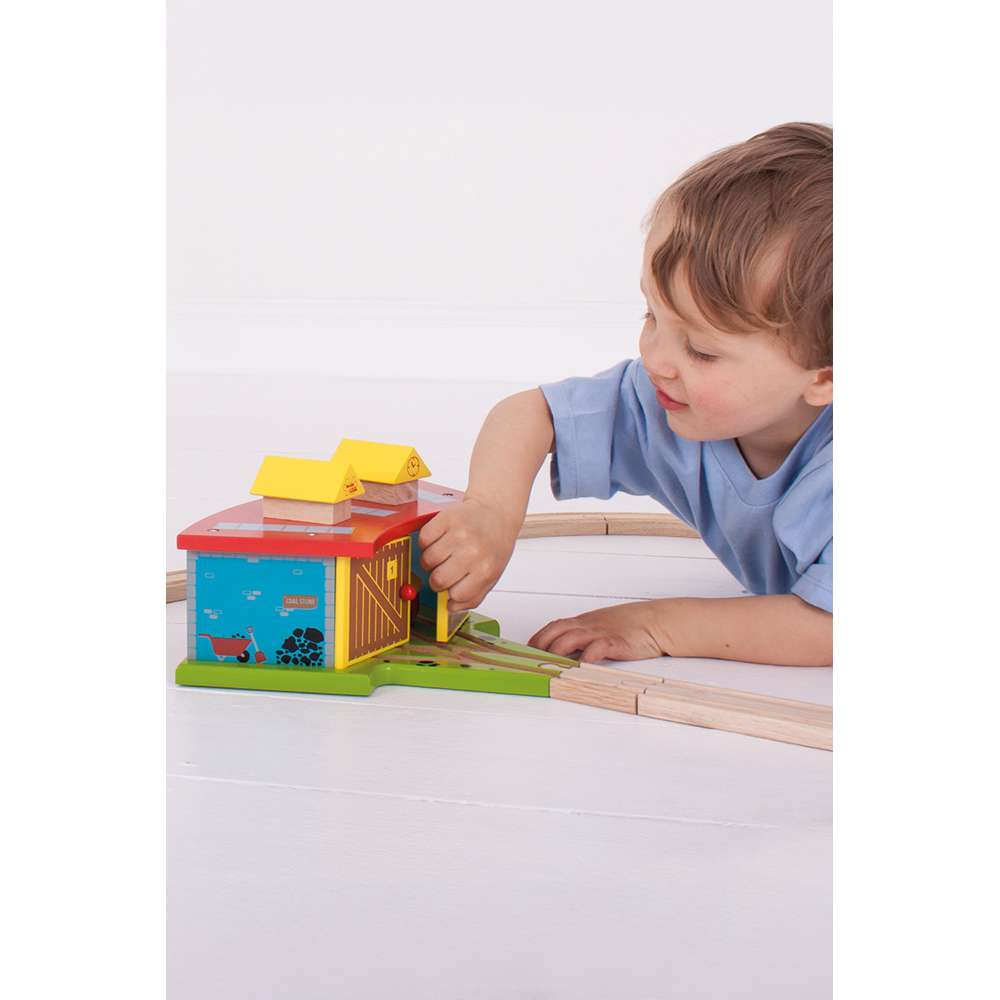 Triple Engine Shed – Wooden Railway Train Accessory Compatible with Major Brands