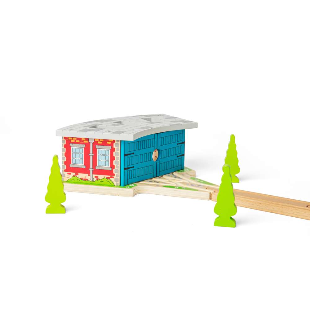 Triple Engine Shed – Wooden Railway Train Accessory Compatible with Major Brands
