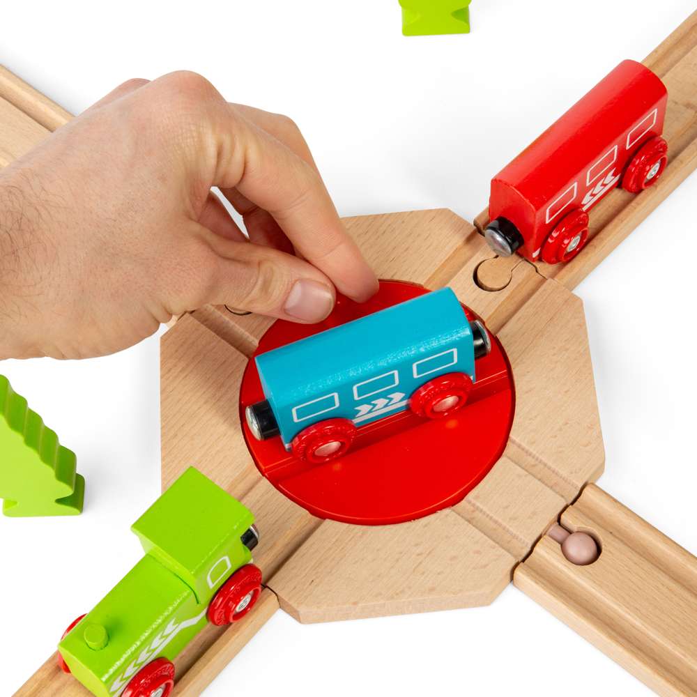 4 Way Turntable – Wooden Train Set Accessory Compatible with Major Brands