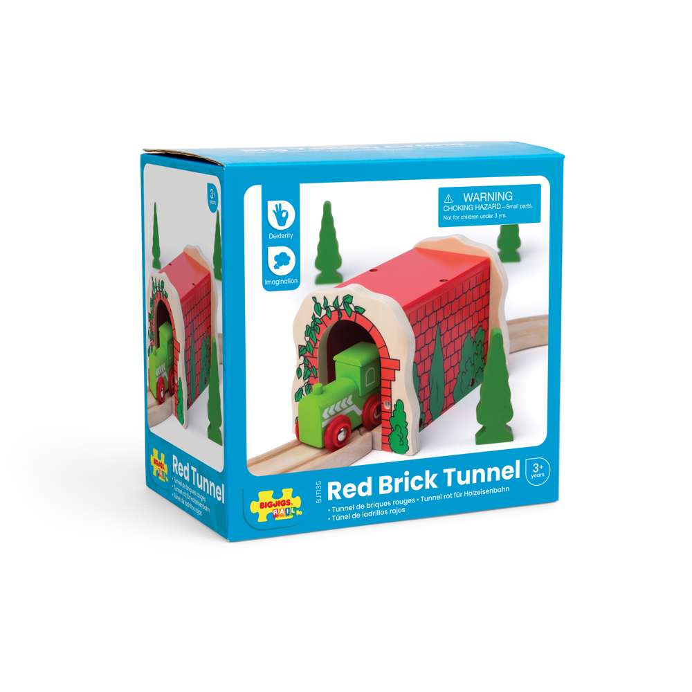 Red Brick Tunnel for Wooden Railway – Compatible Train Track Accessory