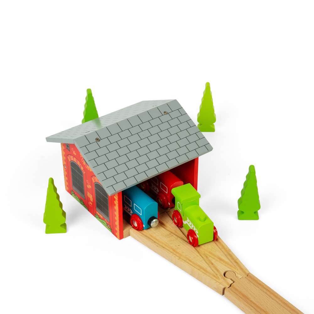 Double Engine Shed for Wooden Train Sets – FSC Certified Accessory