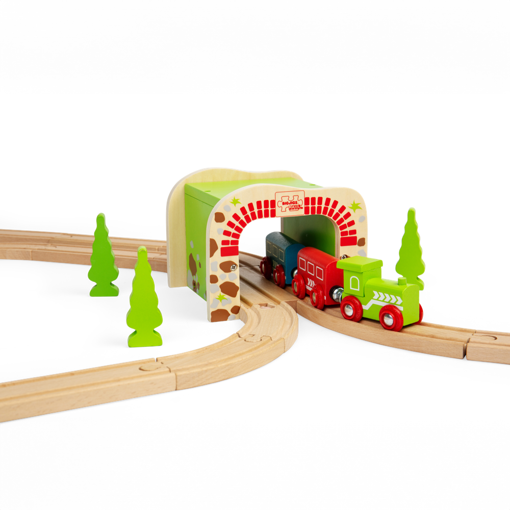 Double Tunnel Wooden Train Accessory – Compatible with Wooden Railway Sets
