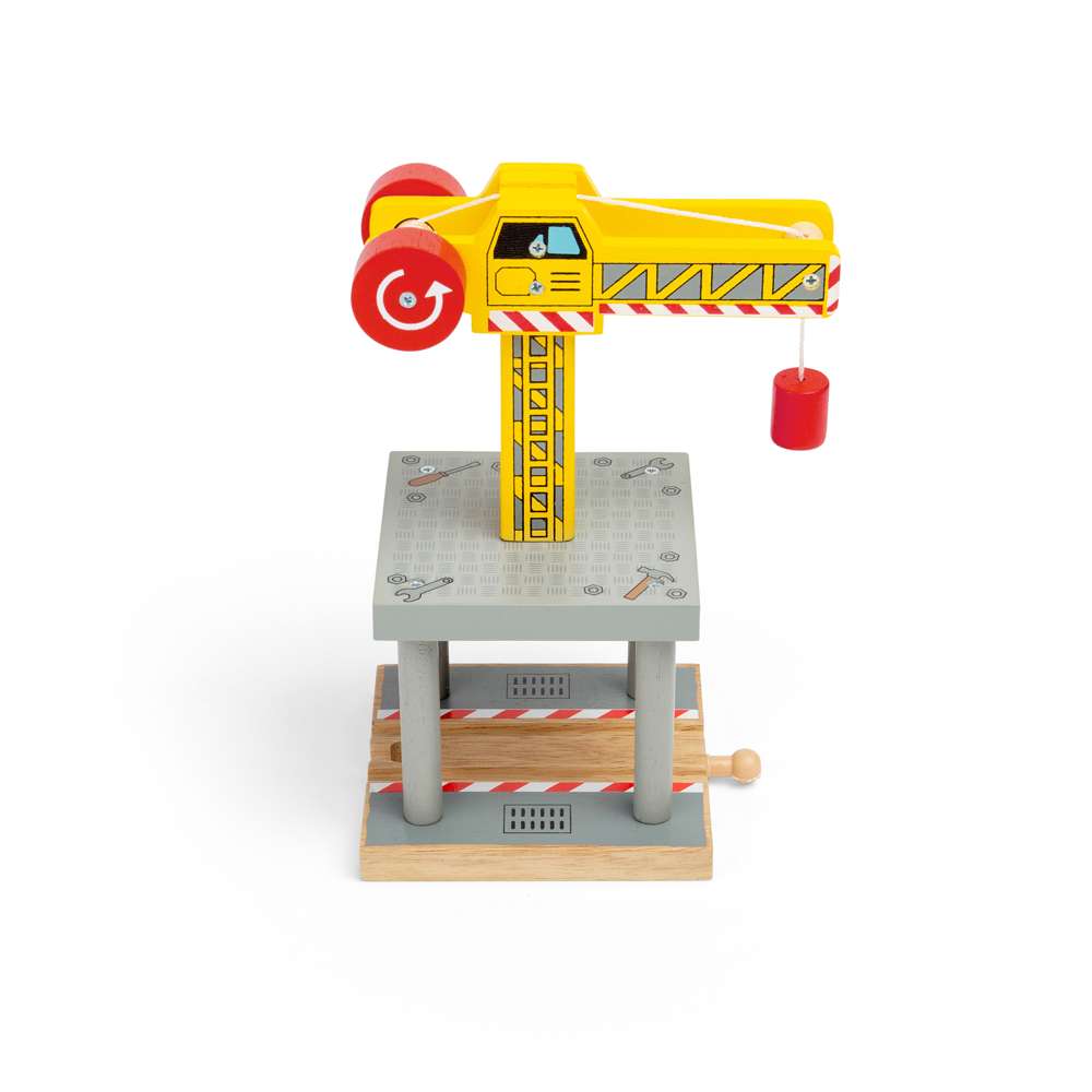 Big Yellow Toy Crane – Wooden Railway Construction Accessory for Kids