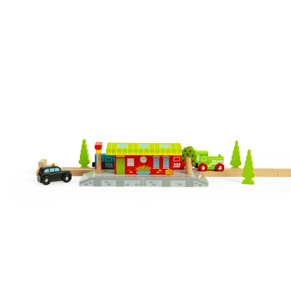 Village Station – Wooden Train Set Accessory Compatible with Major Brands