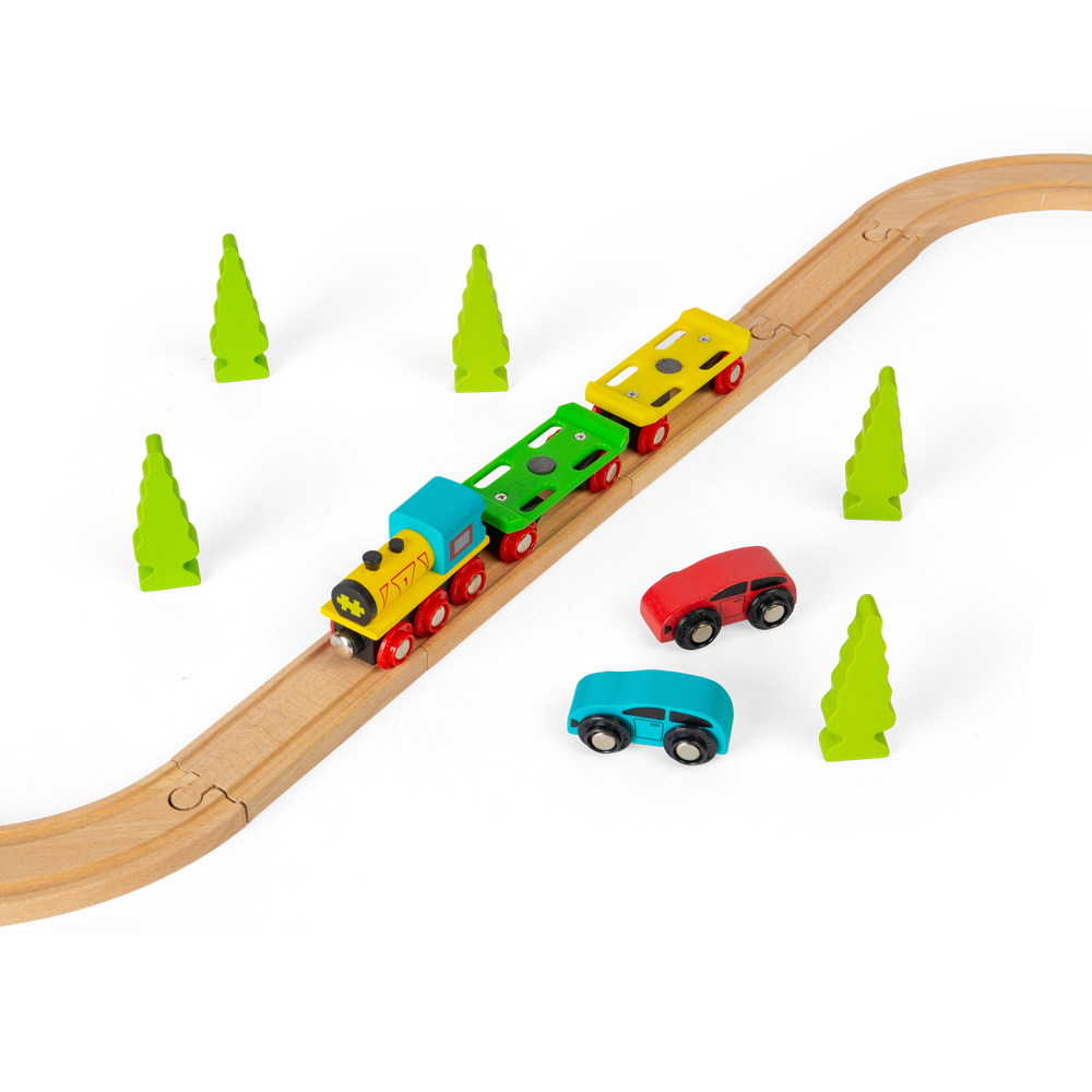 Wooden Car Loader with Cars & Ramp – Compatible Wooden Train Accessory