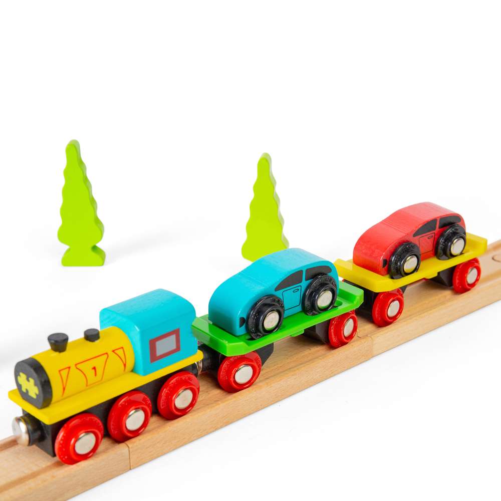 Wooden Car Loader with Cars & Ramp – Compatible Wooden Train Accessory