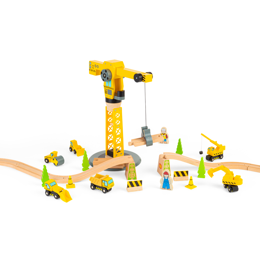 Wooden Crane Construction Set for Kids Compatible with Wooden Railways
