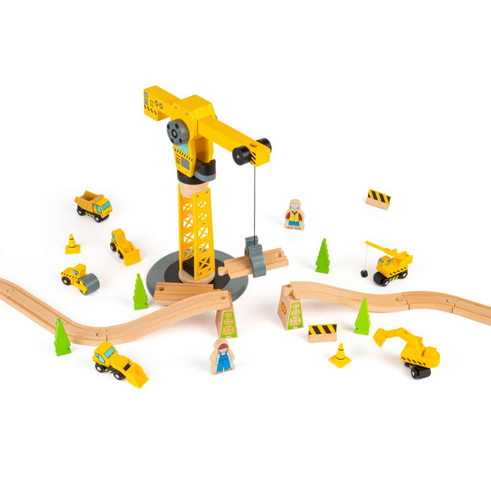 Wooden Crane Construction Set for Kids Compatible with Wooden Railways