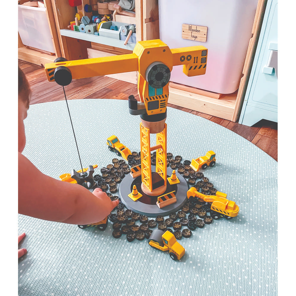 Wooden Crane Construction Set for Kids Compatible with Wooden Railways