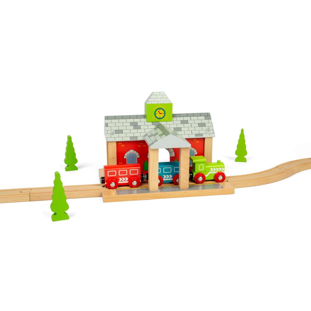 Wooden Railway Station – Toy Train Accessory Compatible with Major Brands