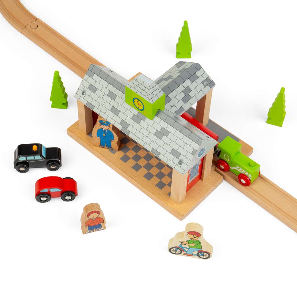 Wooden Railway Station – Toy Train Accessory Compatible with Major Brands