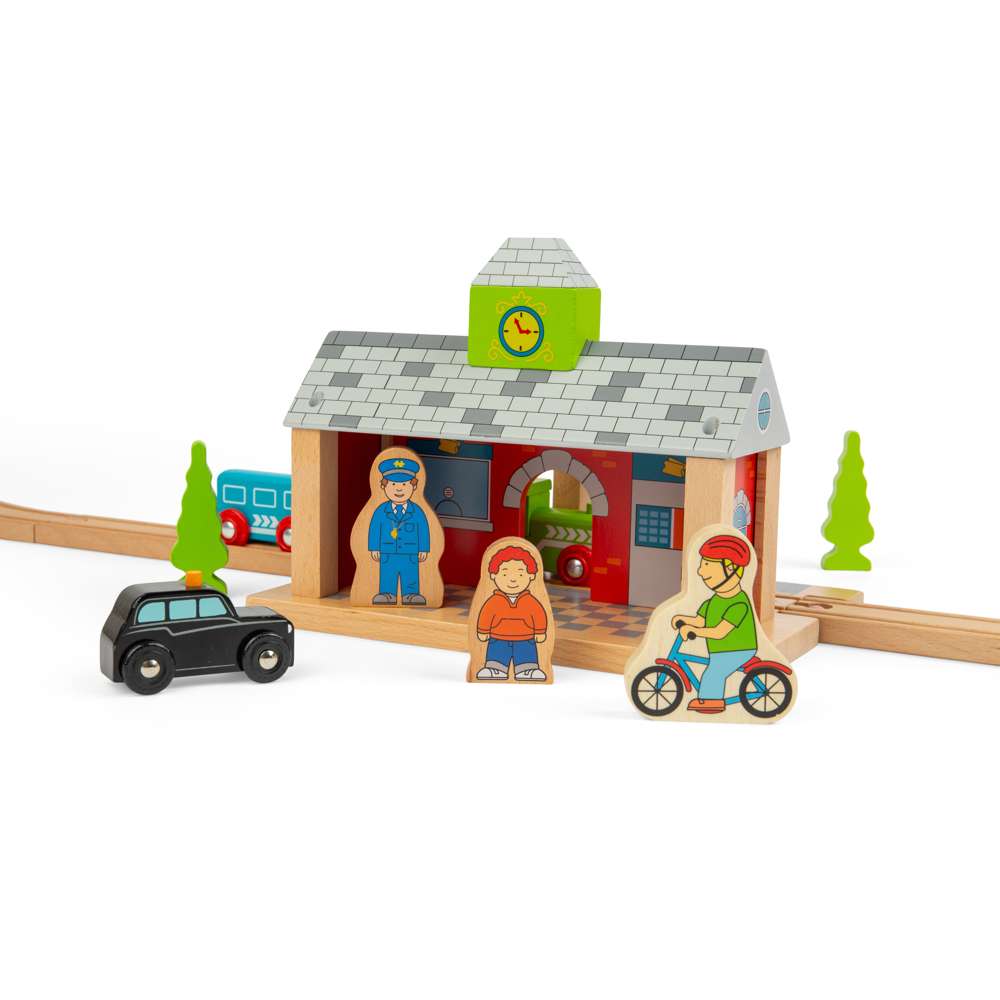 Wooden Railway Station – Toy Train Accessory Compatible with Major Brands