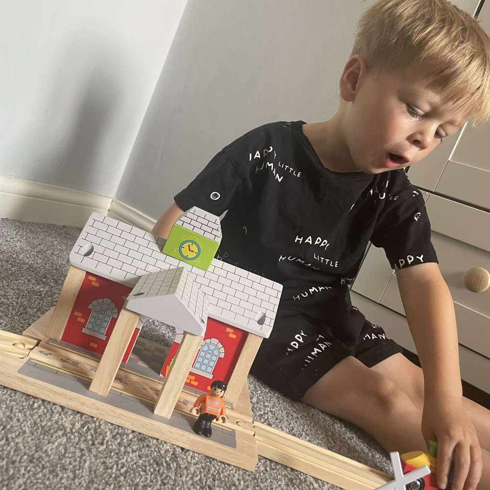 Wooden Railway Station – Toy Train Accessory Compatible with Major Brands