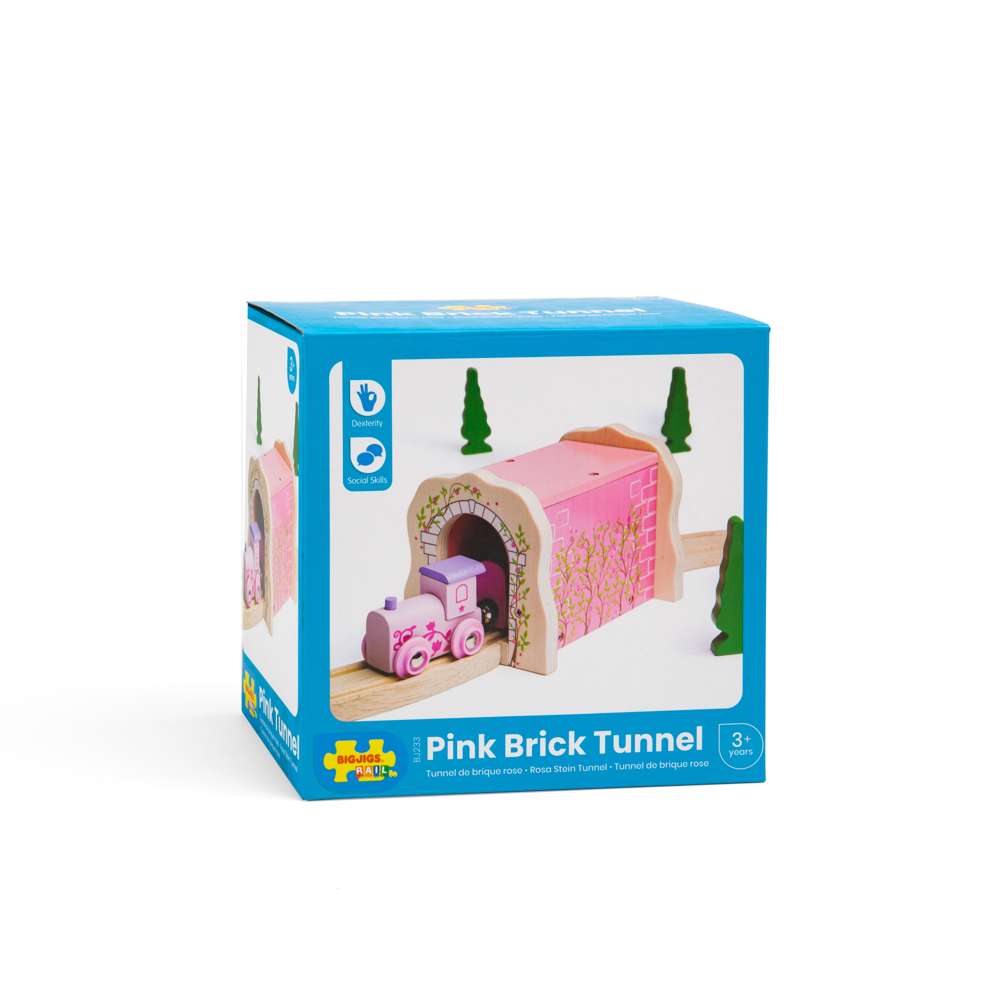 Pink Brick Tunnel – Wooden Train Set Toy, Compatible with Wooden Railways