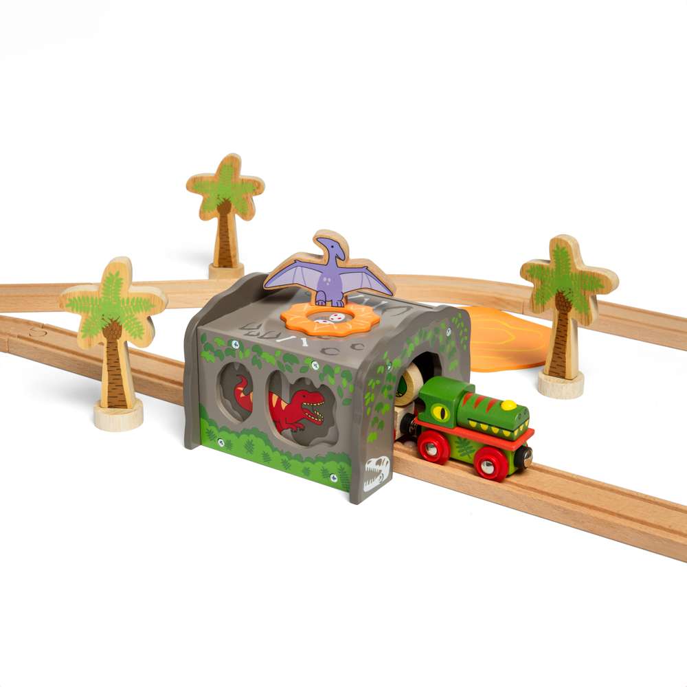 T-Rex Tunnel – Wooden Train Accessory, Dinosaur Railway Compatible Toy