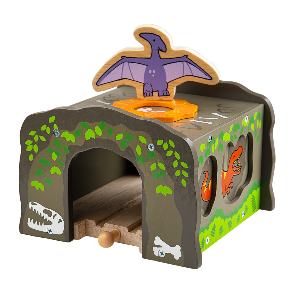 T-Rex Tunnel – Wooden Train Accessory, Dinosaur Railway Compatible Toy