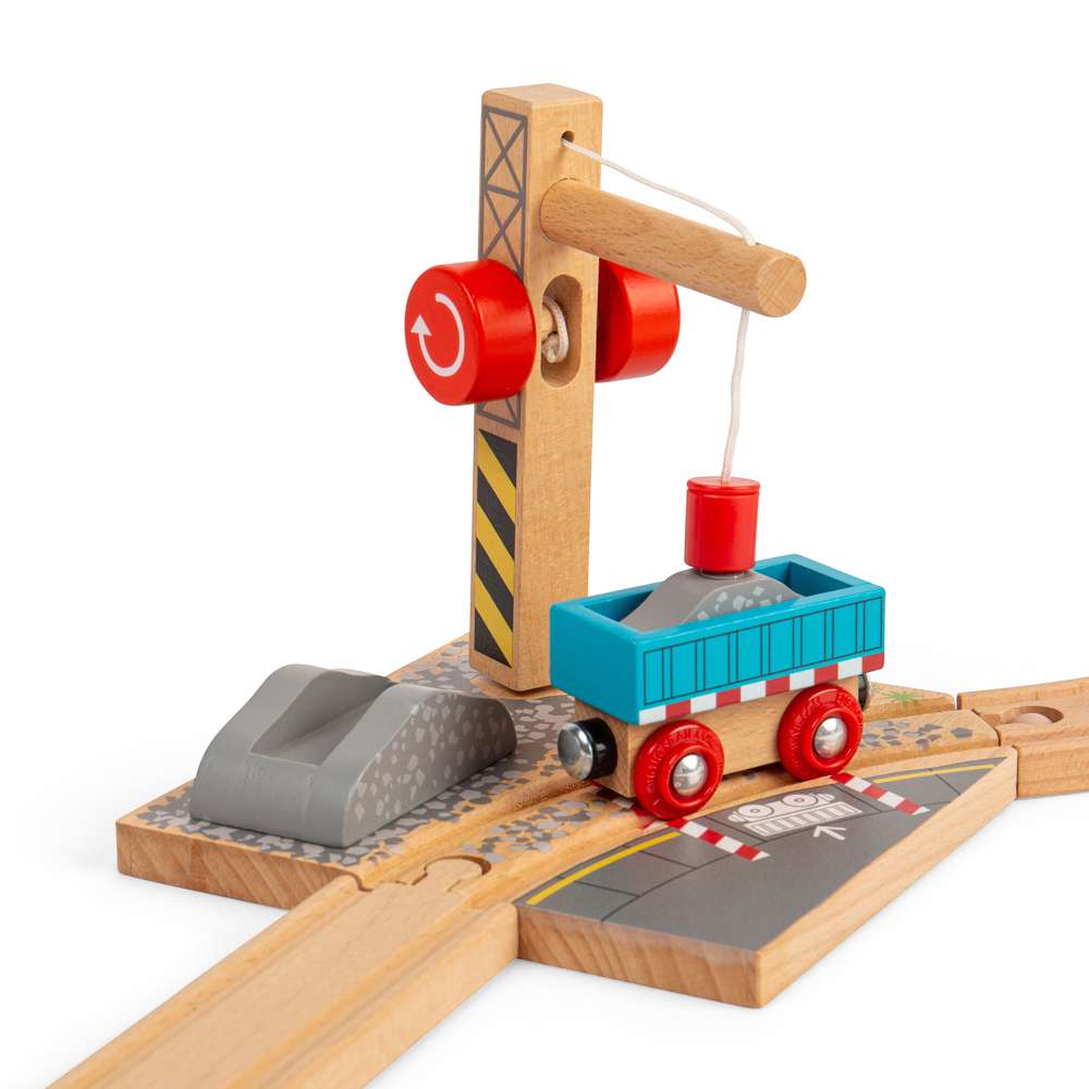 Gravel Toy Crane – Wooden Train Set Accessory for Kids Railway Play