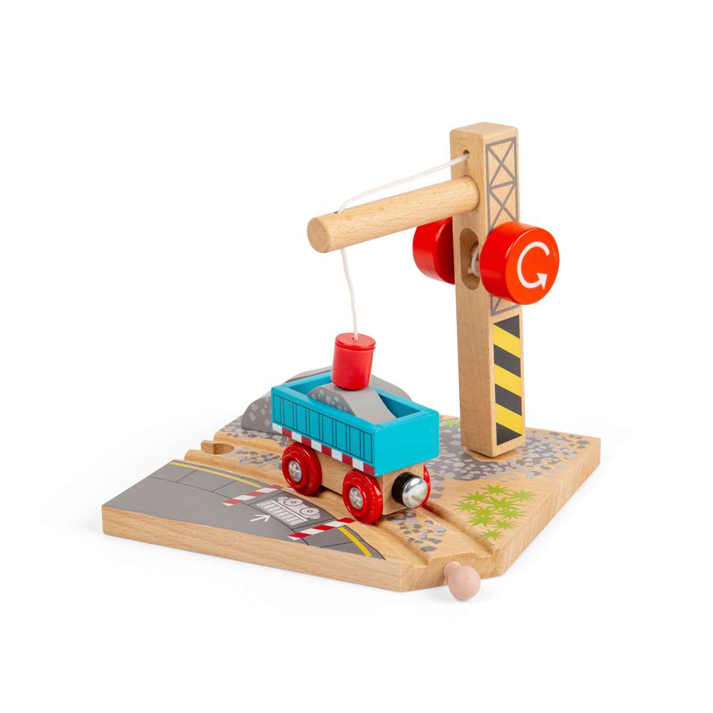 Gravel Toy Crane – Wooden Train Set Accessory for Kids Railway Play