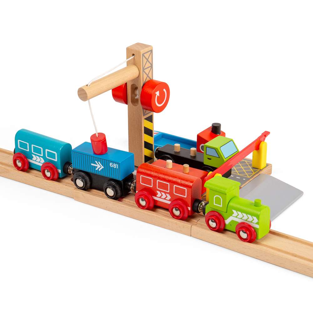 Container Shipping Yard – Wooden Train Set Accessory with Crane