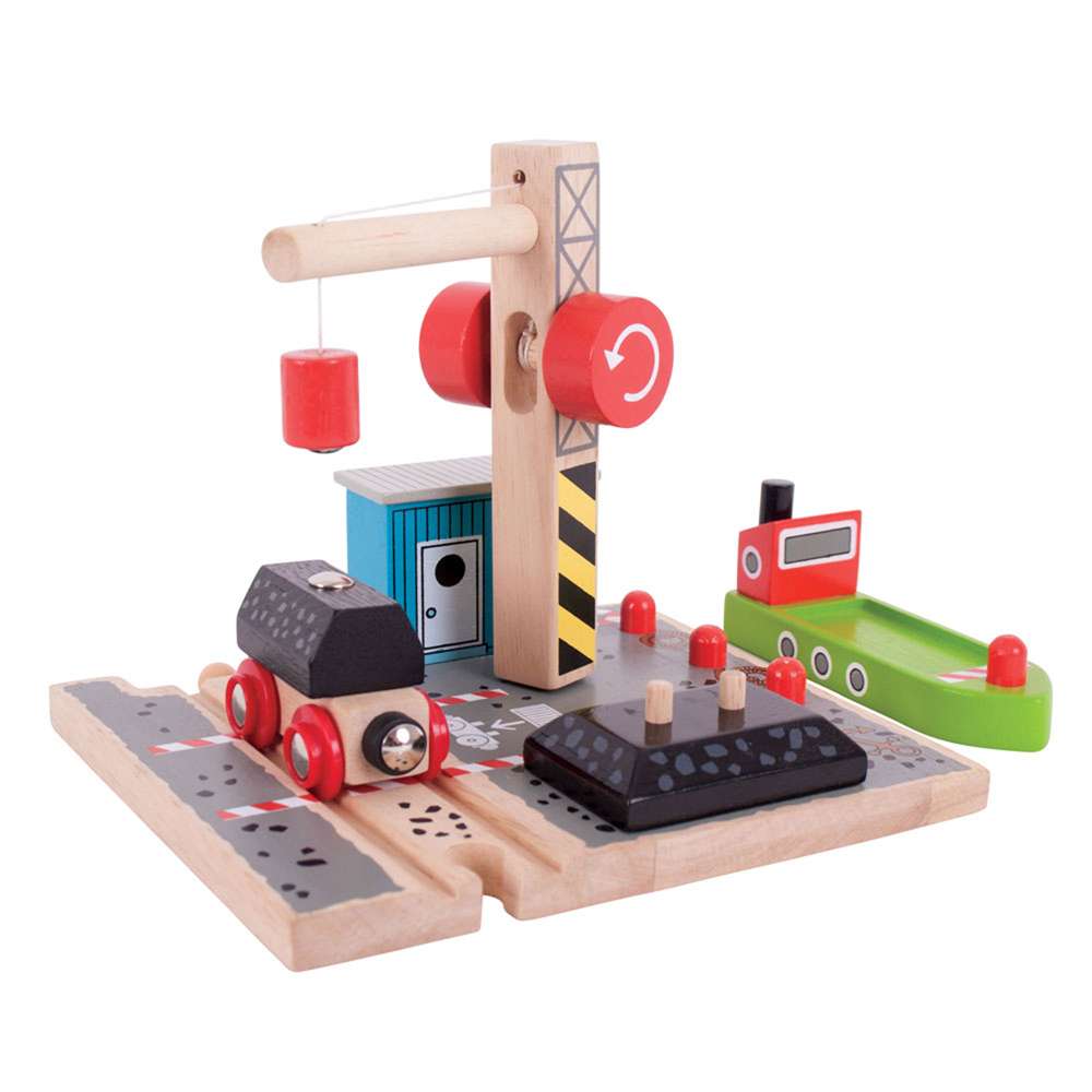 Coal Canal Docks – Wooden Train Set Accessory with Crane & Magnetic Pulley