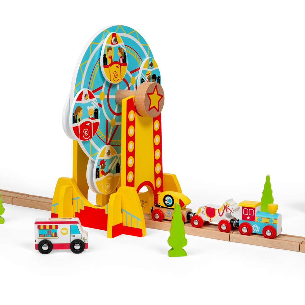 Ferris Wheel Wooden Train Tunnel – Fun Fair Railway Accessory for Kids