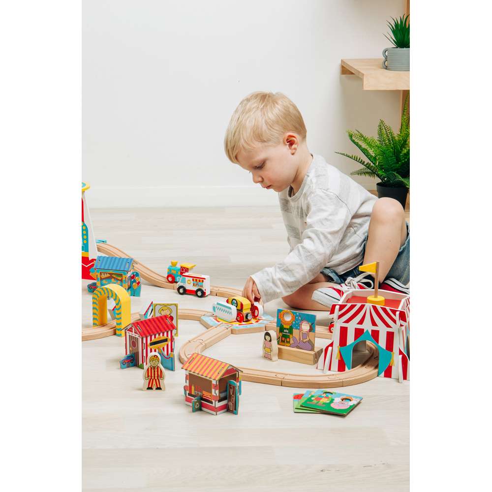 Ferris Wheel Wooden Train Tunnel – Fun Fair Railway Accessory for Kids