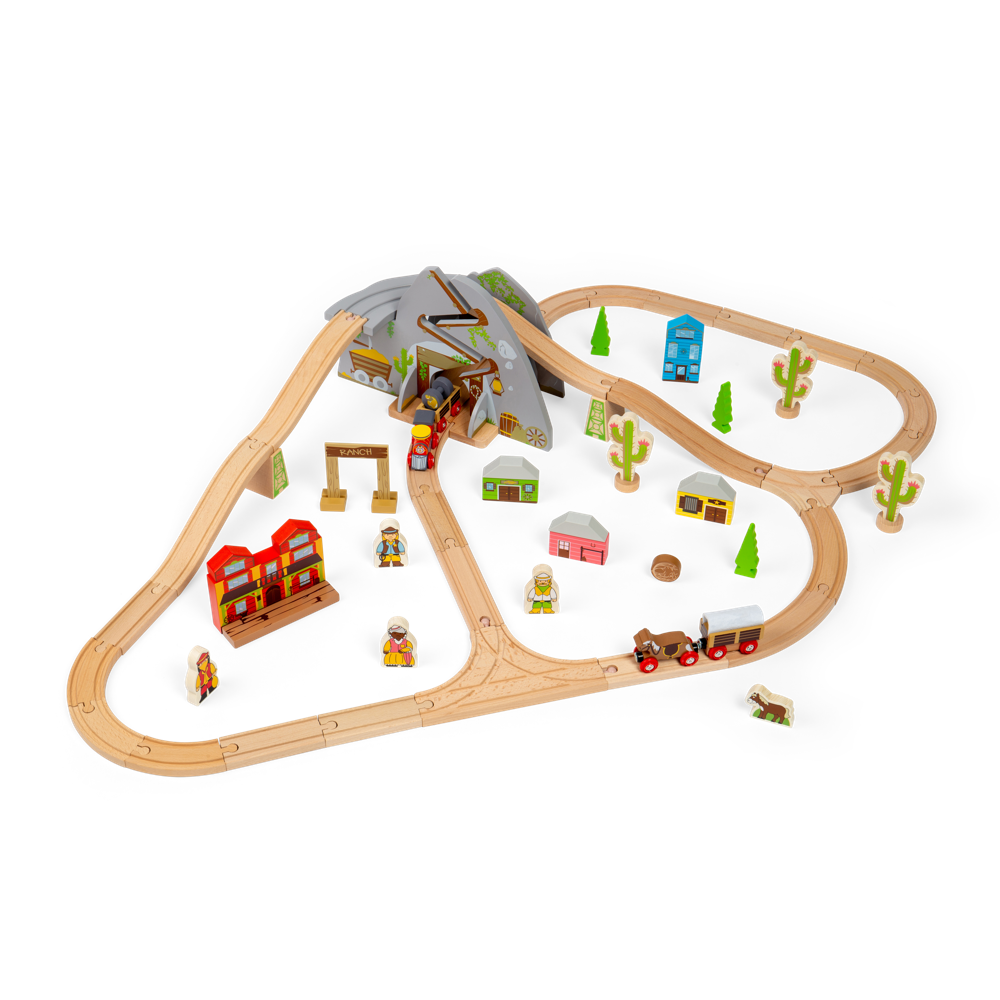Wild West Wooden Train Set for Kids with Accessories 62 Piece Railway Play