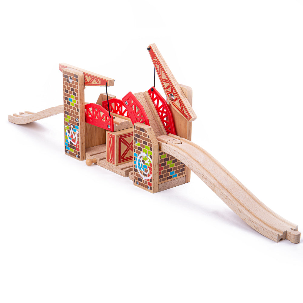 Double Lifting Graffiti Bridge for Wooden Train Sets – Compatible Accessory