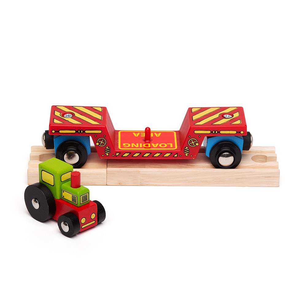 Wooden Tractor Low Loader – Compatible with Wooden Railway Train Sets