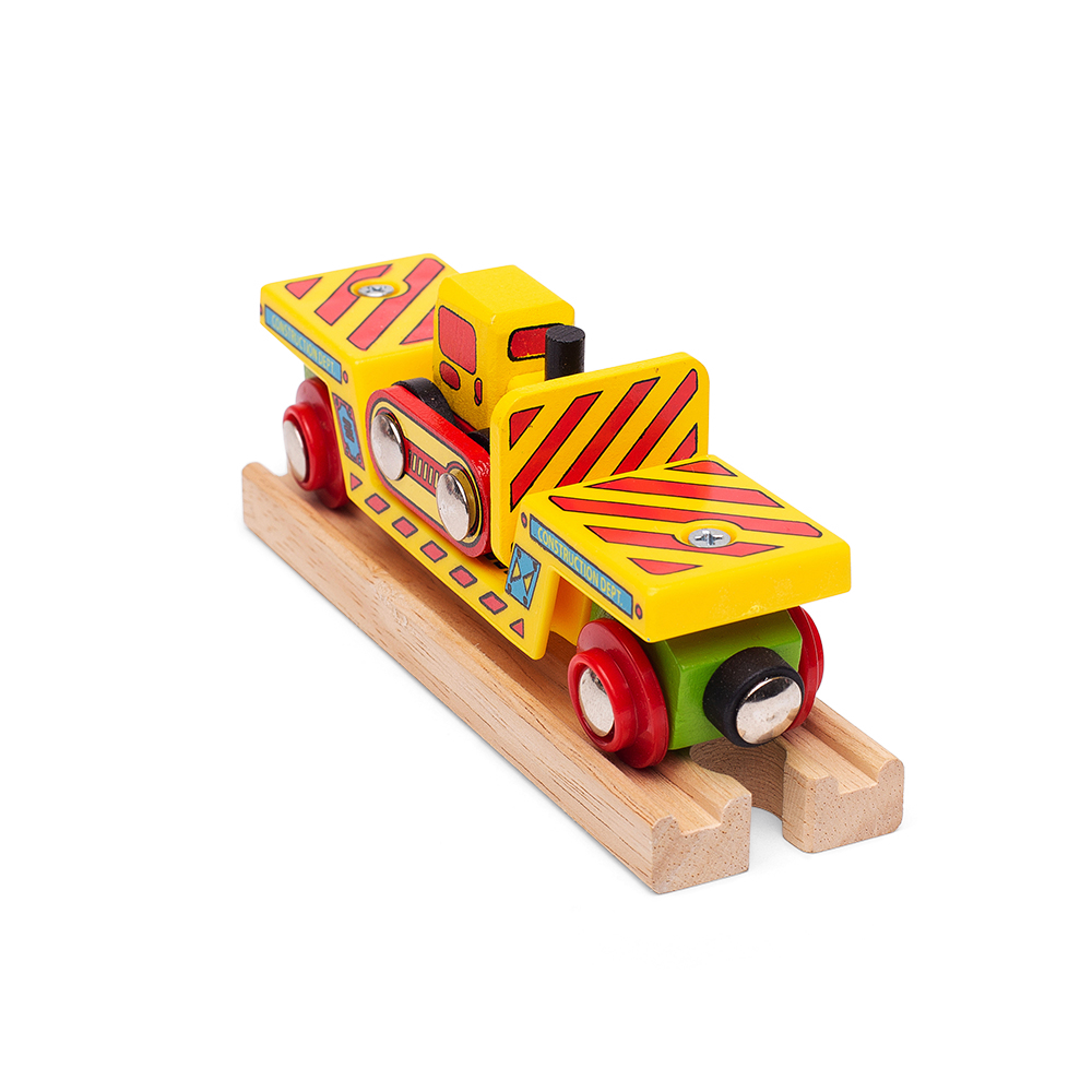 Wooden Bulldozer Low Loader Train – Magnetic Railway Construction Toy