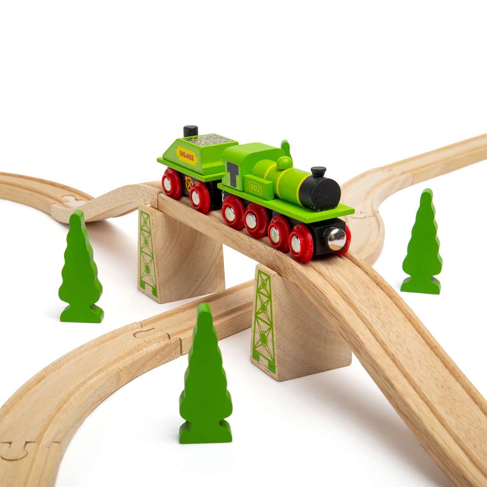 Big Green Engine Wooden Train – Compatible with Wooden Railway Tracks