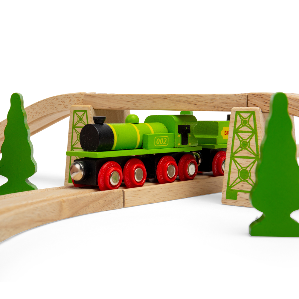 Big Green Engine Wooden Train – Compatible with Wooden Railway Tracks