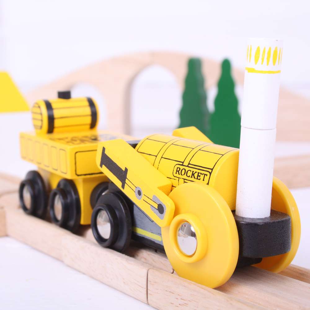 Stephenson's Rocket Engine Toy – Wooden Heritage Train for Kids Compatible