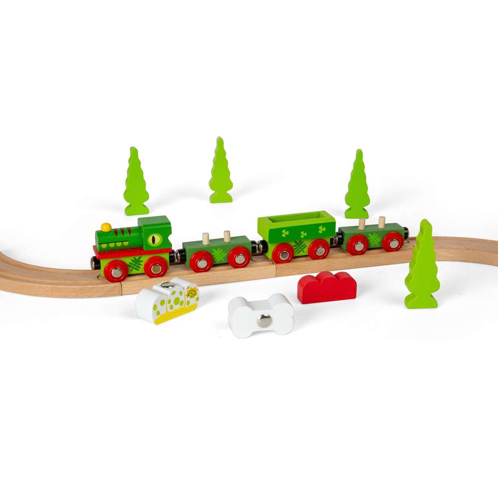Dinosaur Railway Engine & Carriages – Wooden Train Set Compatible Toy