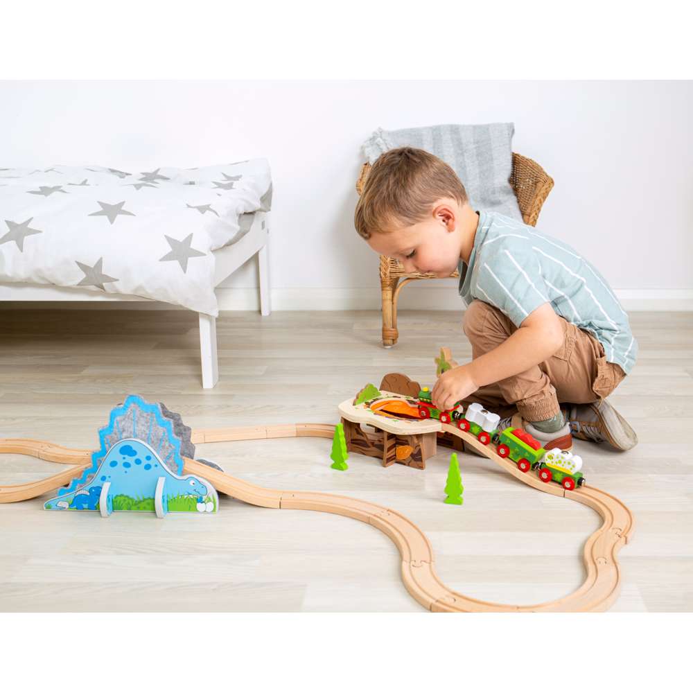 Dinosaur Railway Engine & Carriages – Wooden Train Set Compatible Toy