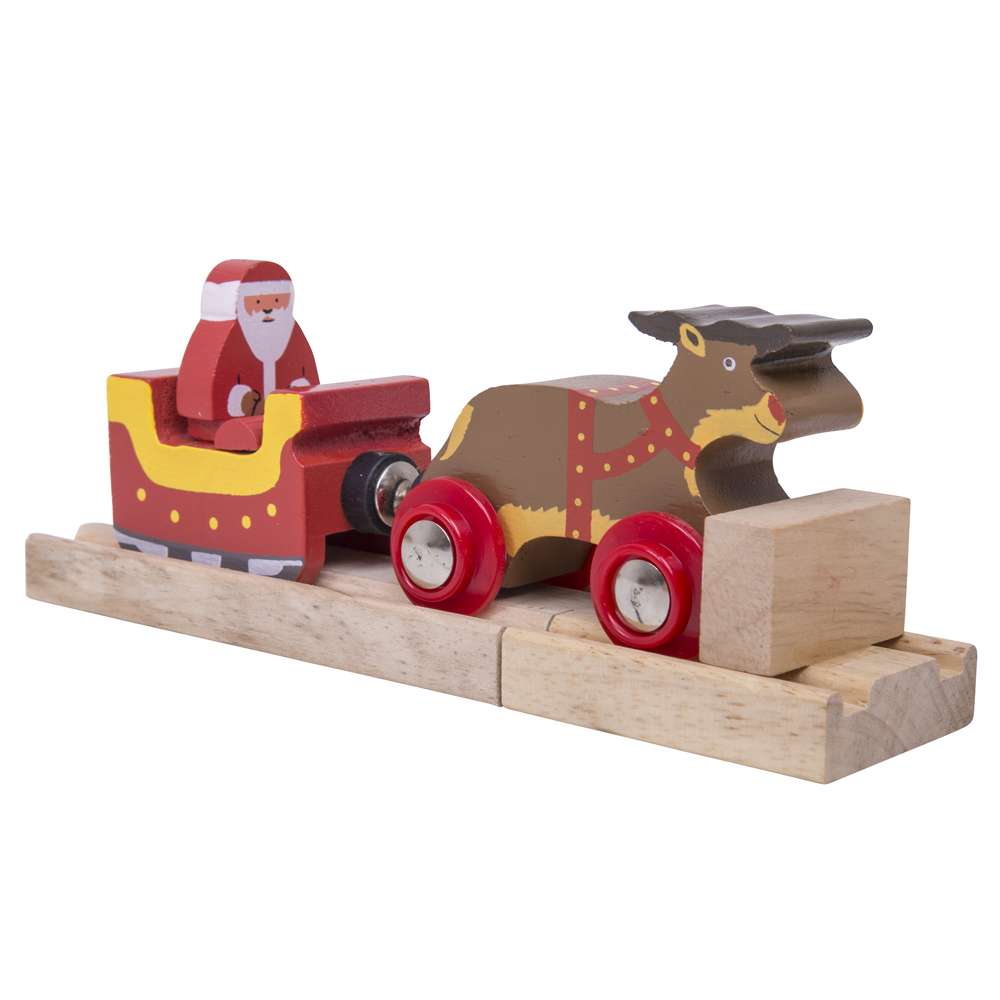 Santa Sleigh with Reindeer – Wooden Train Christmas Accessory Toy