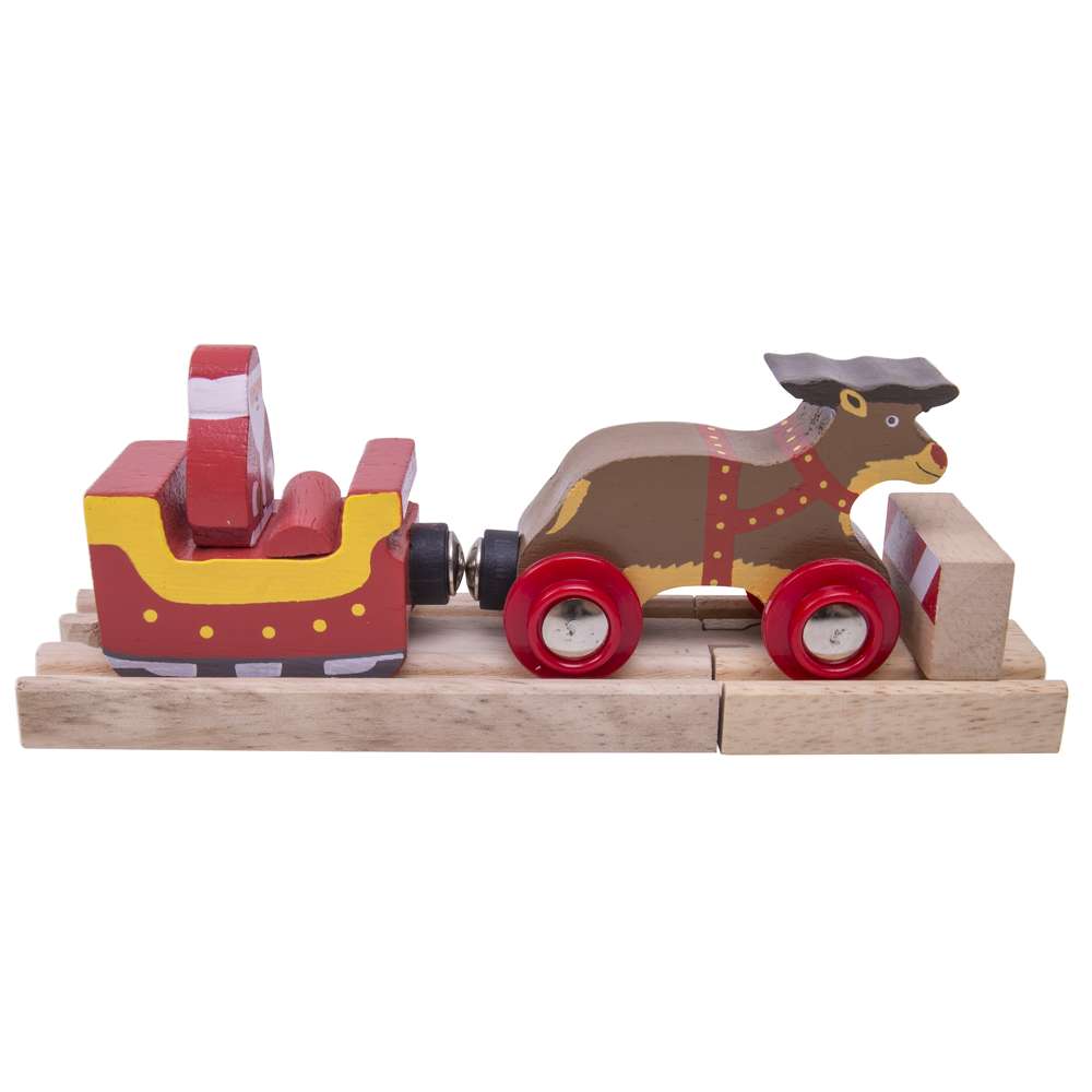 Santa Sleigh with Reindeer – Wooden Train Christmas Accessory Toy