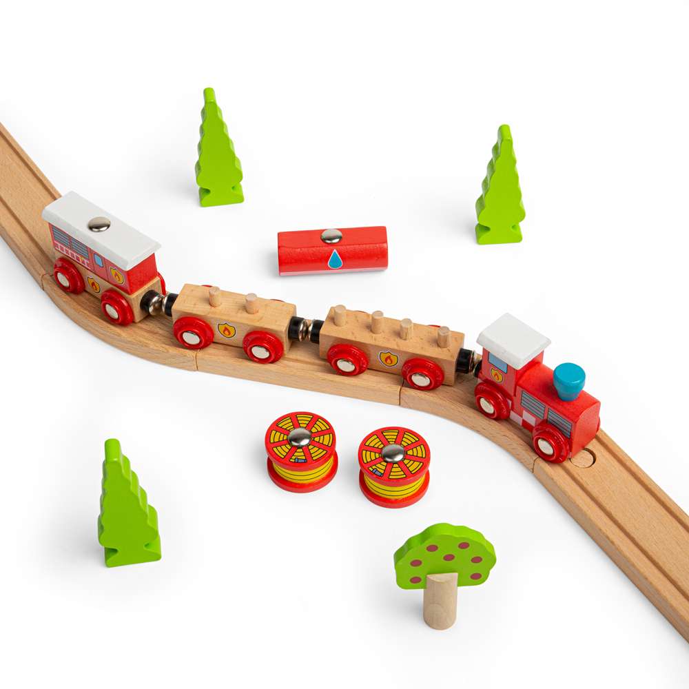 Bigjigs Fire & Rescue Train – Wooden Railway Compatible Emergency Toy