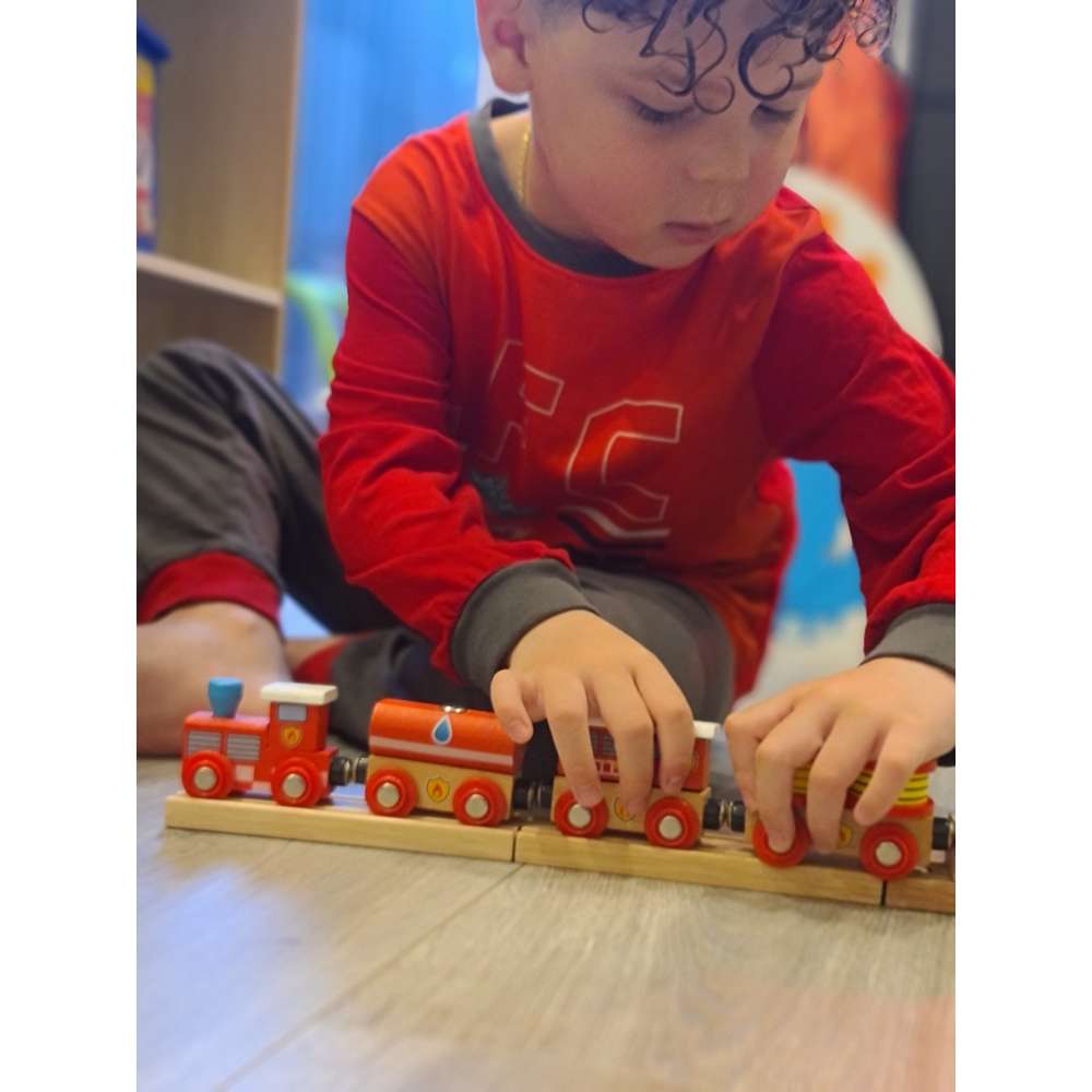 Bigjigs Fire & Rescue Train – Wooden Railway Compatible Emergency Toy