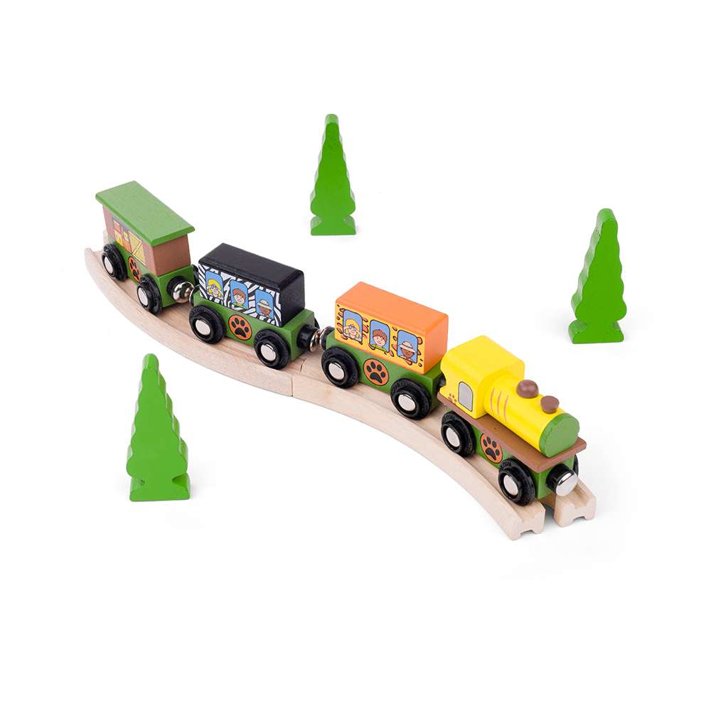 Wooden Safari Train with 3 Carriages – Compatible with Wooden Railways