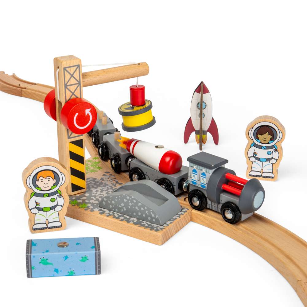 Bigjigs Rail Space Train - 9 Piece Wooden Railway for Kids