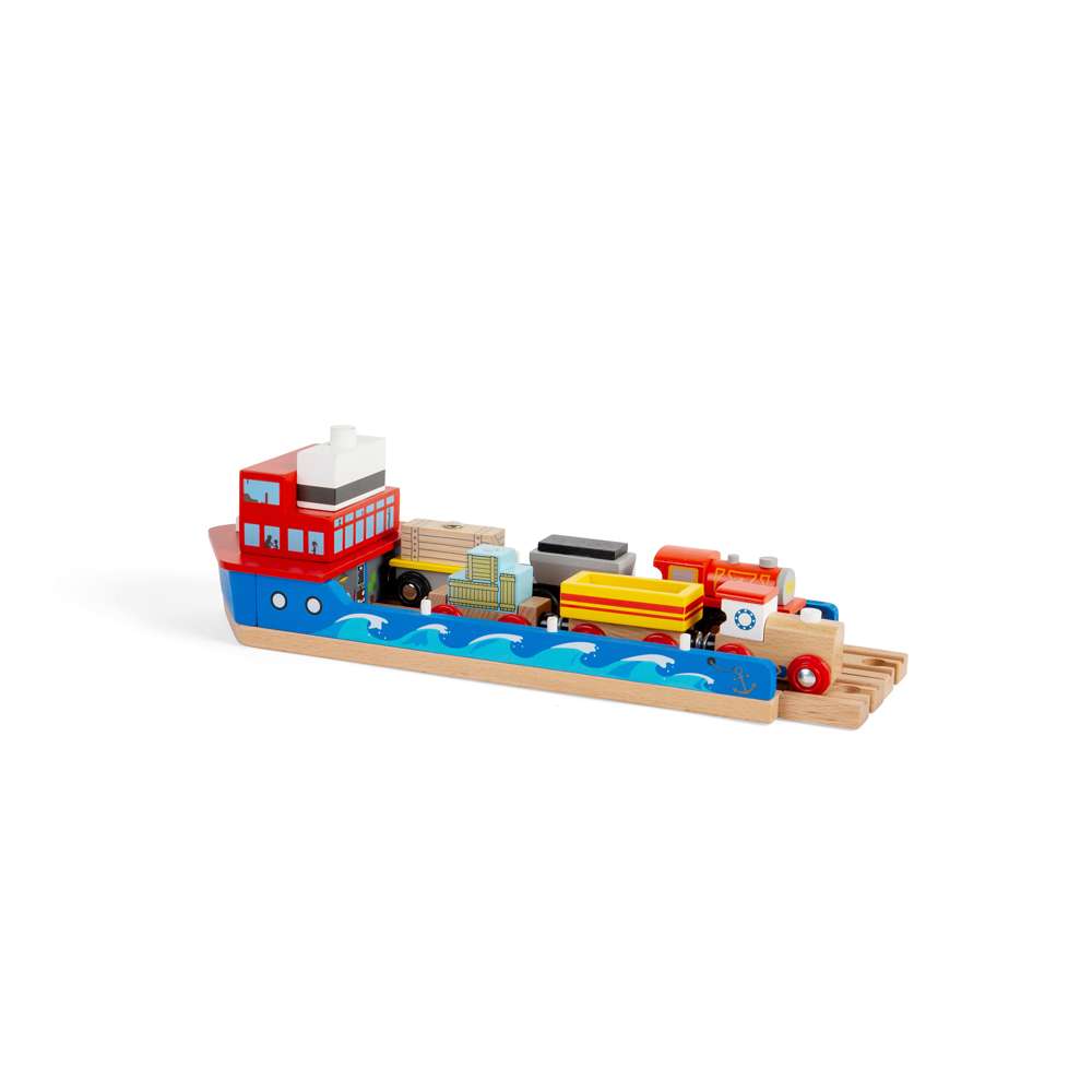 Train Ferry – Wooden Railway Accessory with Folding Ramp for Train Sets