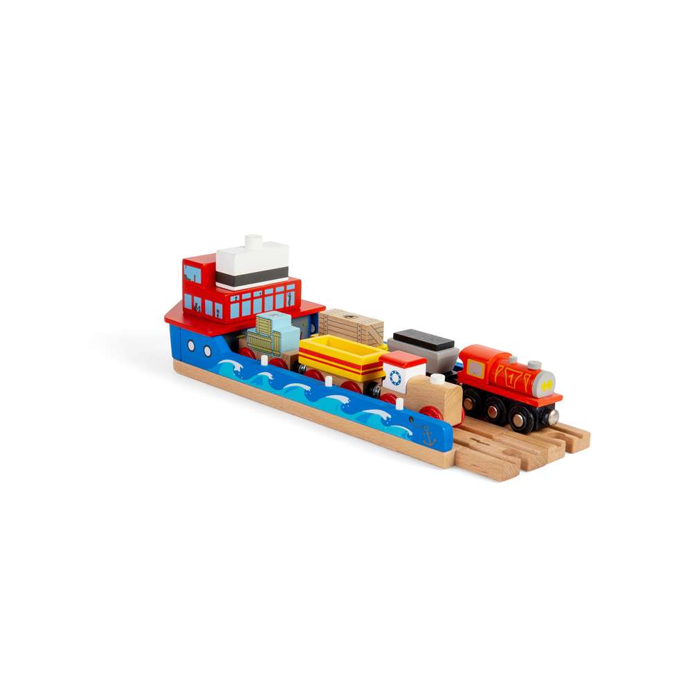 Train Ferry – Wooden Railway Accessory with Folding Ramp for Train Sets
