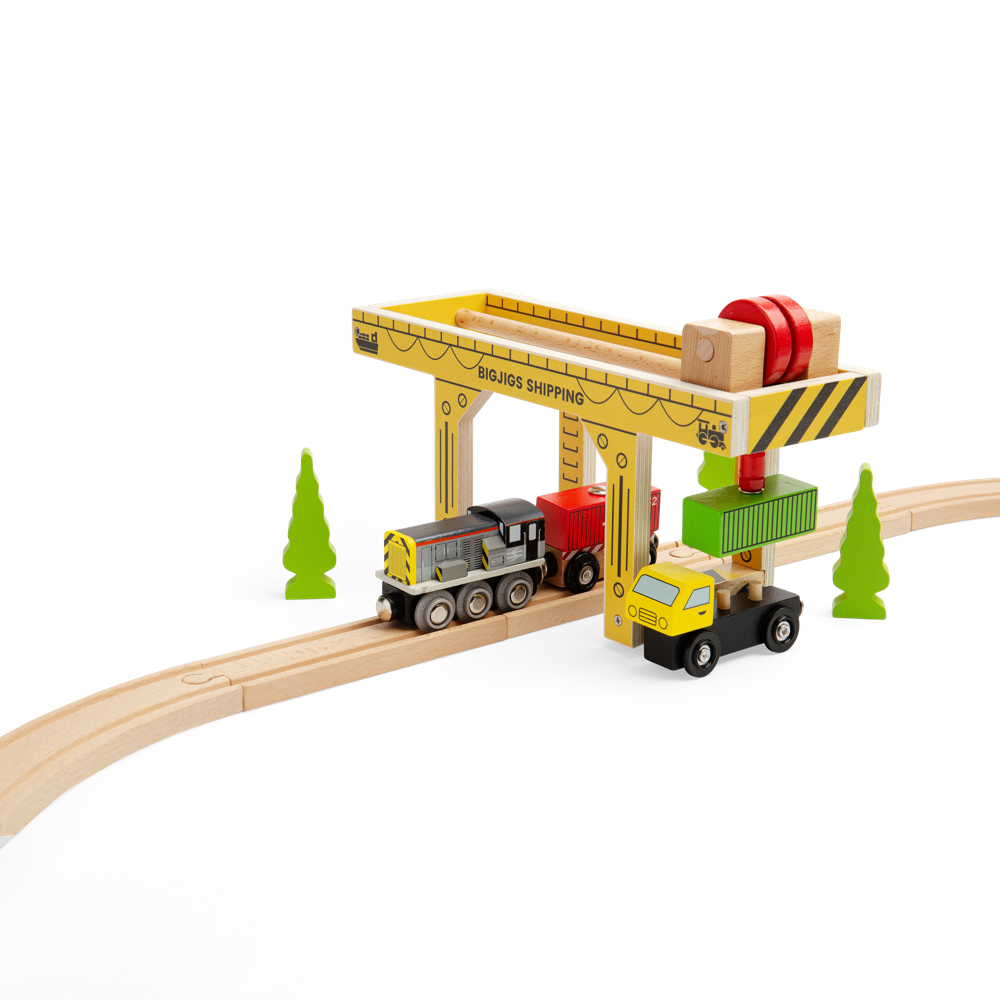 Wooden Gantry Crane Toy for Train Sets – Compatible with Bigjigs Railway